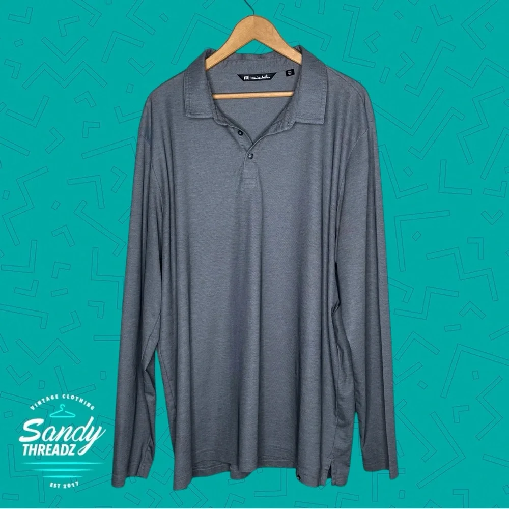 Travis Mathew Long Sleeve Gray Polo Shirt - Picture 2 of 6